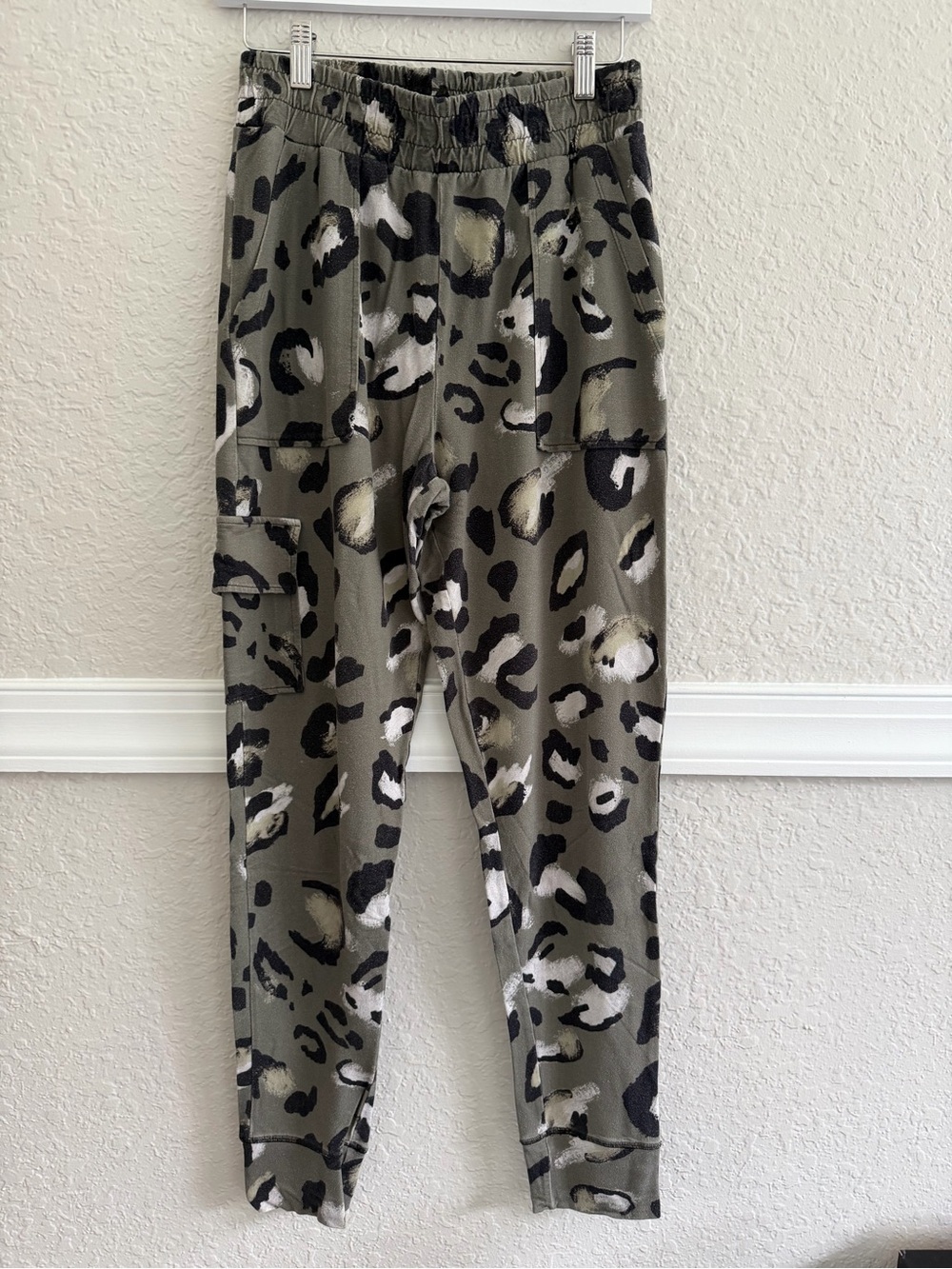 Olive Green Leopard Print Jogger Pants - Size S - Very Comfy